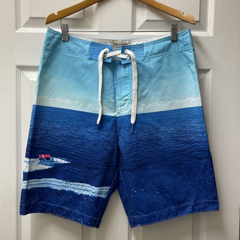 Abercrombie & Fitch Men's Large Board Shorts All Over Print Swim Y2K VTG Unlined